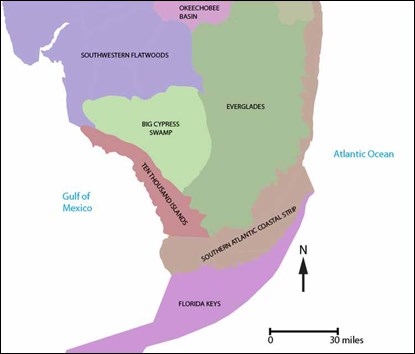 Map of physiographic subprovinces in south Florida