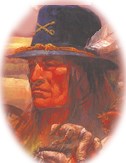 Color painting of an American Indian wearing a soldier's uniform.