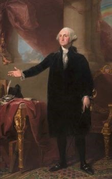 President George Washington President Washington stands next to a table