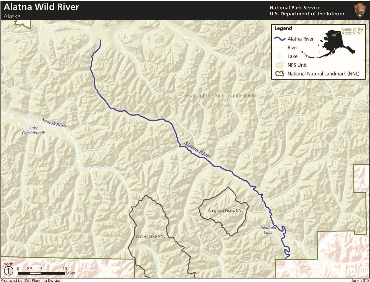 Park map of the Alatna Wild and Scenic River in Gates of the Arctic