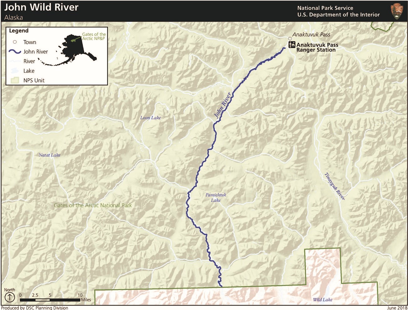 Park map of the John Wild and Scenic River in Gates of the Arctic