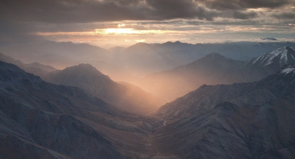 Setting sun shines through the Brooks Range