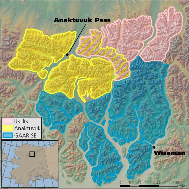 Map of Gates of the Arctic sheep survey areas