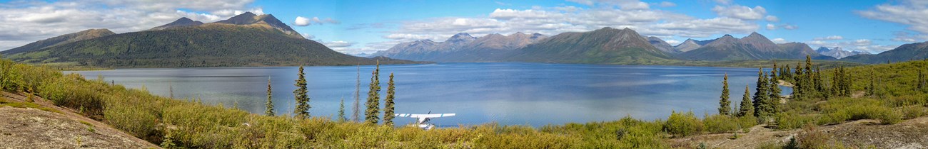 Panoramic image of Walker Lake in summer