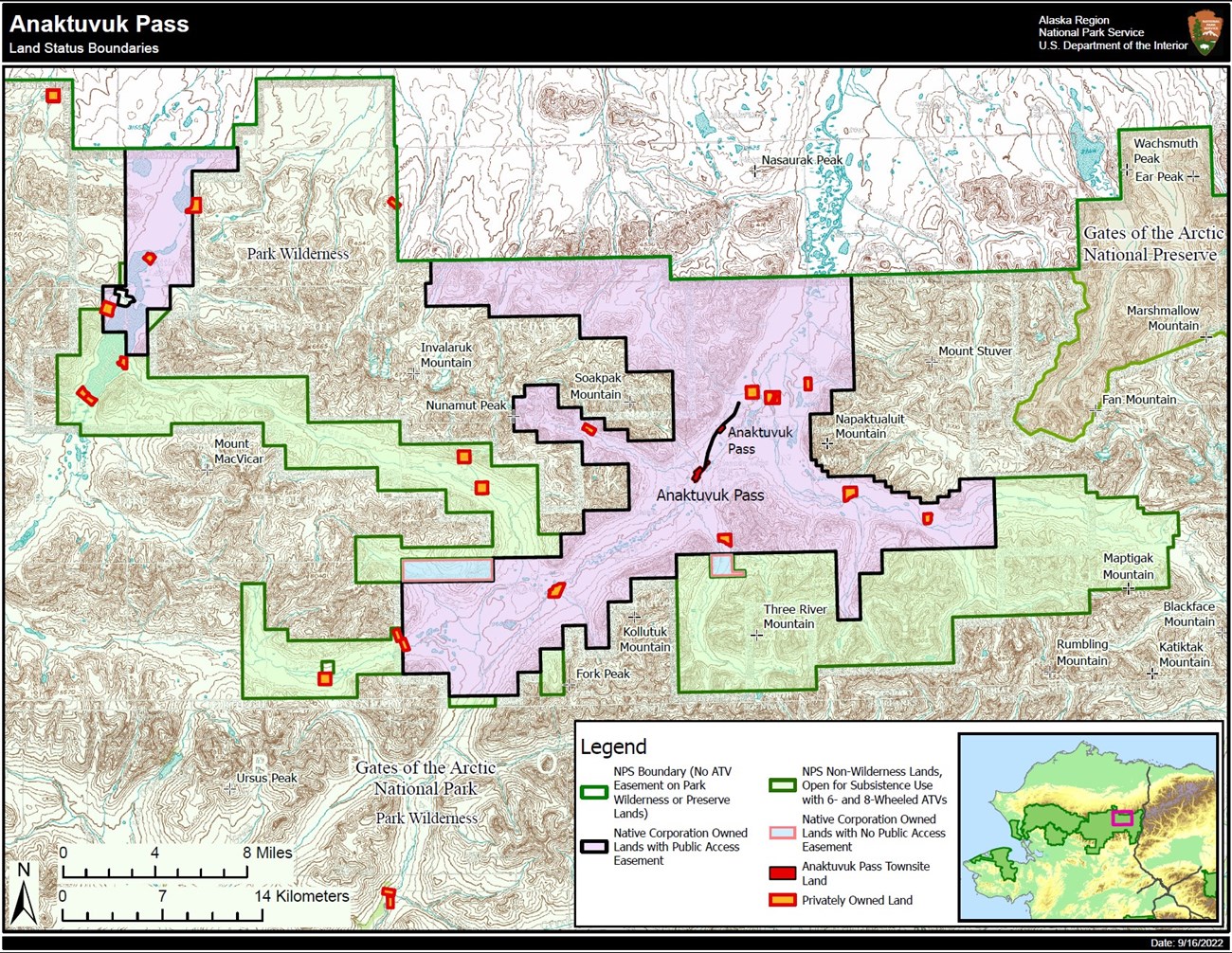 Map of land status in the Anaktuvuk Pass area of Gates of the Arctic