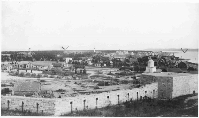 The large stone Fort at Sandy Hook, begun before the Civil War, was never completed. The Army later tore most of it down.