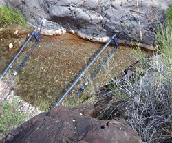 Loonking down on the creek with the PIT tag antennas in place.