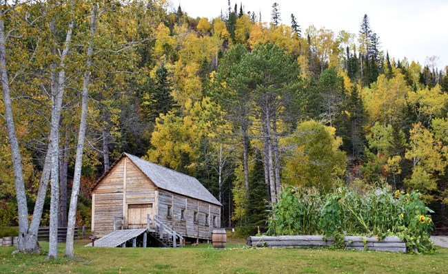 Historic building with fall colored trees.