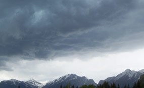 Dark clouds move in as a thunderstorm starts in Moose