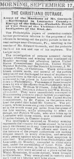 Newspaper account of “Christiana Outrage”