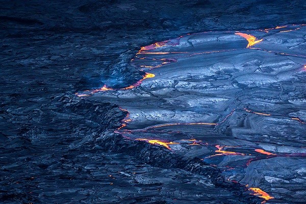 Perched lava pond surrounded by a levee.