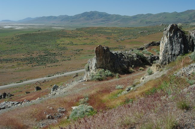 Promontory Range GOSP NPS Mountain ridge extending into a semi-arid basin near Great Salt Lake