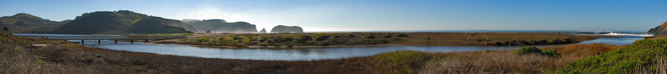 Rodeo Lagoon and Beach on a bright, clear day.