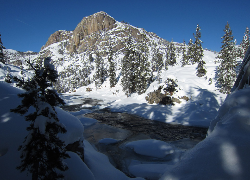 A wintry scene along the Tuolumne River near Glen Aulin