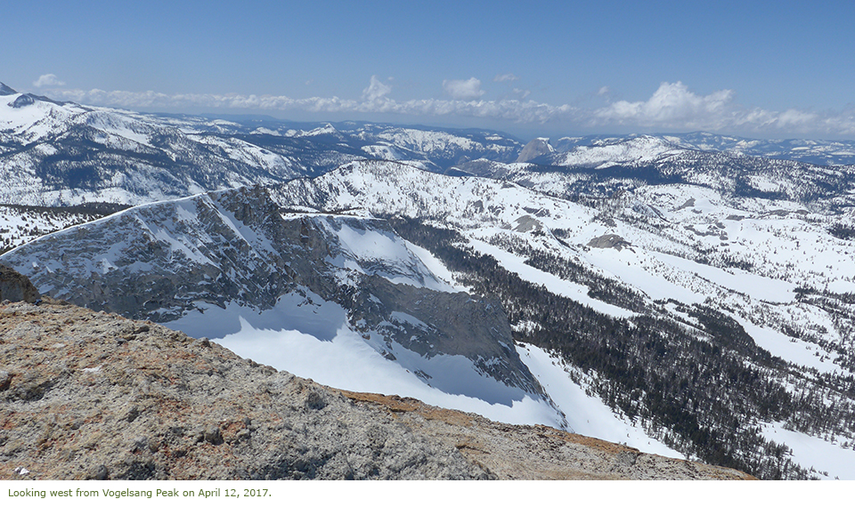 Looking west from Vogelsang Peak on April 12, 2017.