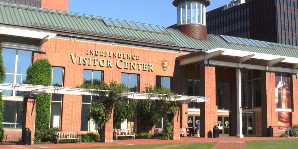 Independence Visitor Center east exterior, showing the words "Independence Visitor Center".