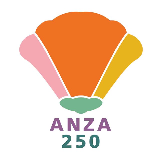 Stylized poppy flower and Anza 250 text