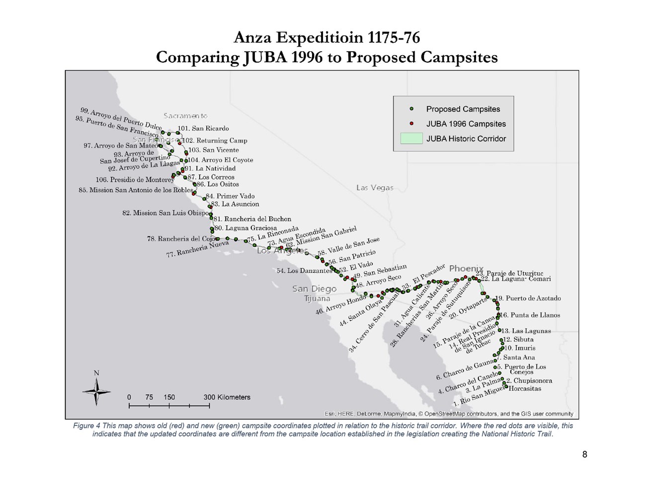 Map Comparing JUBA 1996 to Proposed Campsites