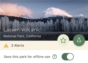An graphic of three phones with screenshots of a mobile app for park trip planning.
