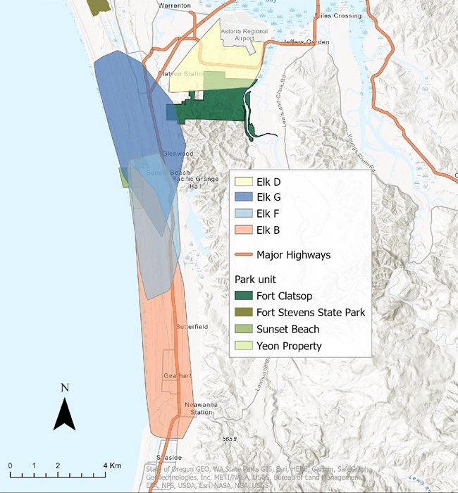 range of herds on a map of clatsop county