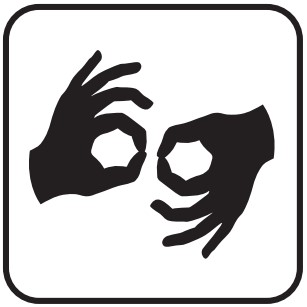 Two hands in opposite directions indicate universal American Sign Language icon.