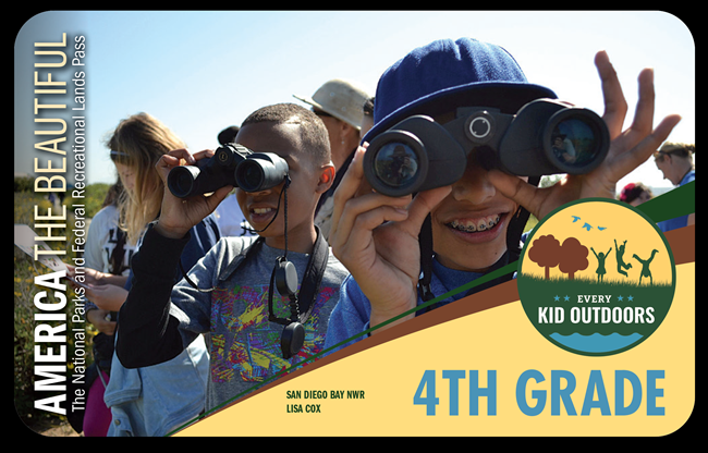 Every Kid Outdoors Pass with an image showing children using binoculars
