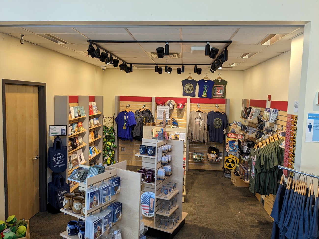 A store with t-shirts, mugs, and stuffed plush turtles related to the Minuteman Missile.