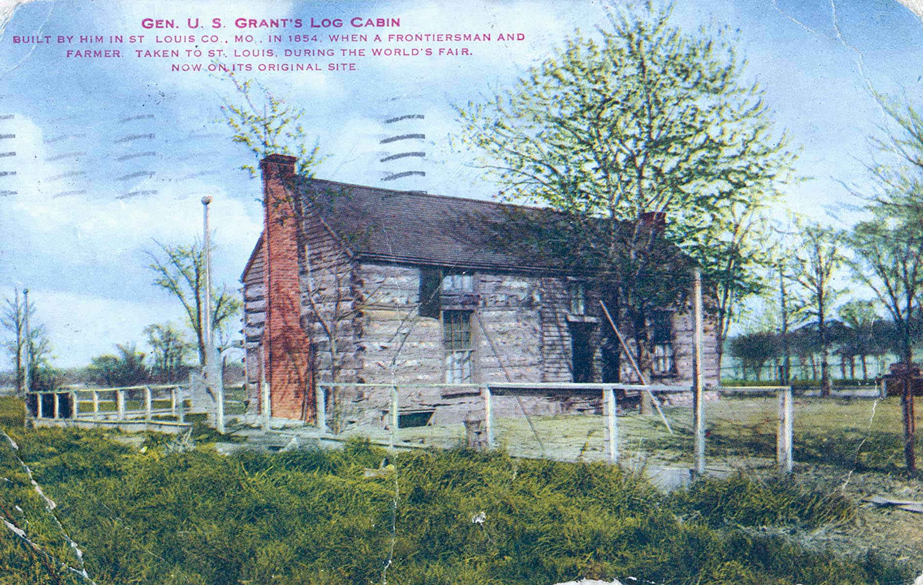 Hardscrabble log cabin postcard