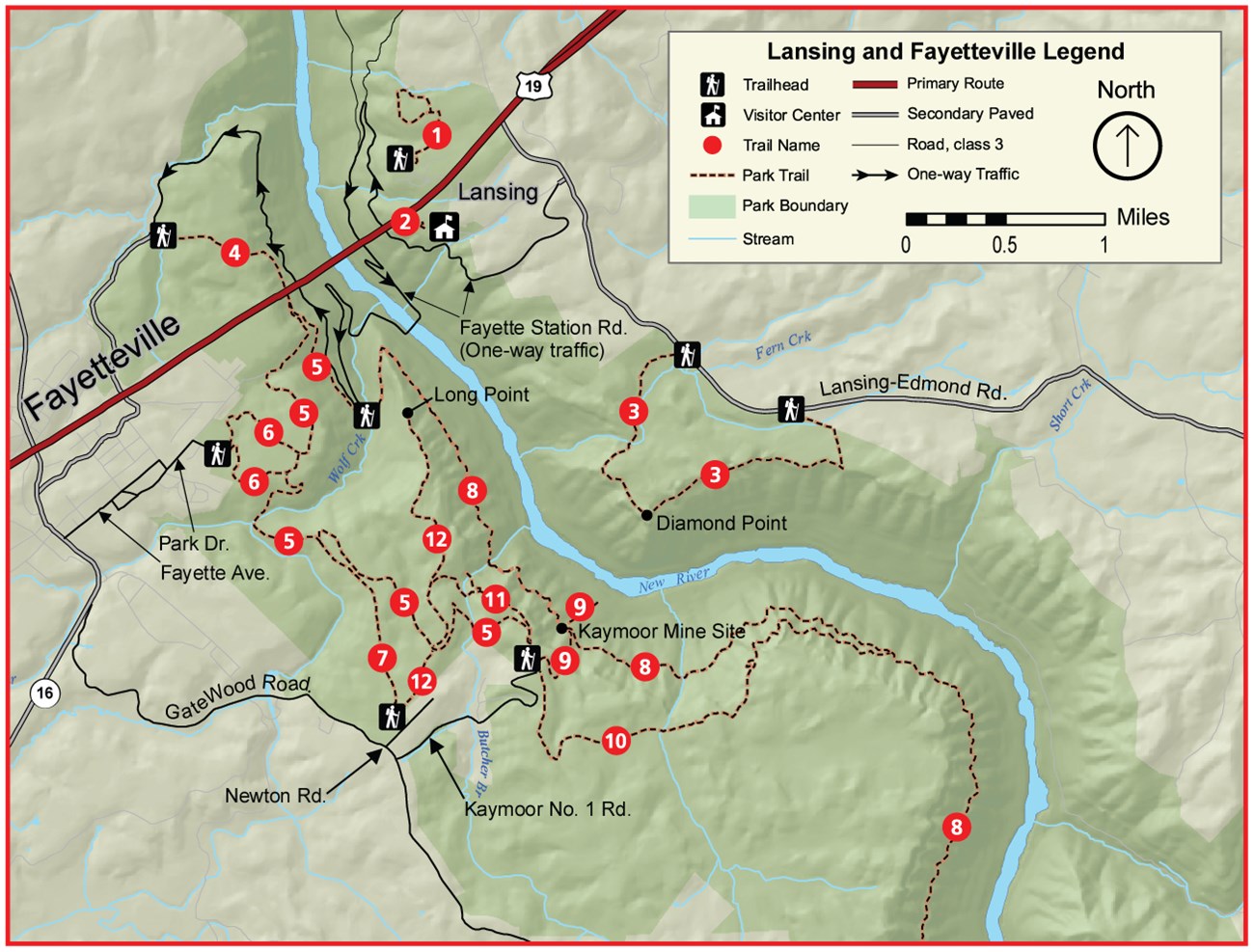 Map of the trails in the Fayetteville and Lansing areas