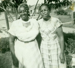 black and white photo of two women