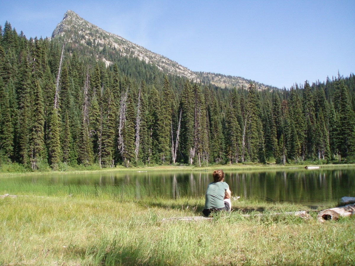 A hiker enjoys the tranquility of McAlester Lake.
NPS/Chelsea Gudgeon