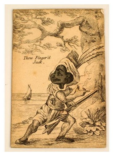 Three Fingered Jack playing card black man dressed as a maroon bandit