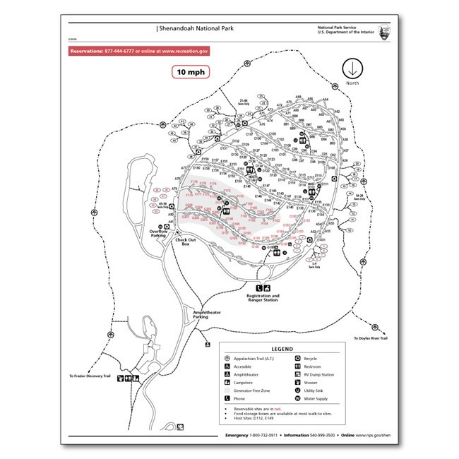 A graphic of a campground map for Loft Mountain Campground.