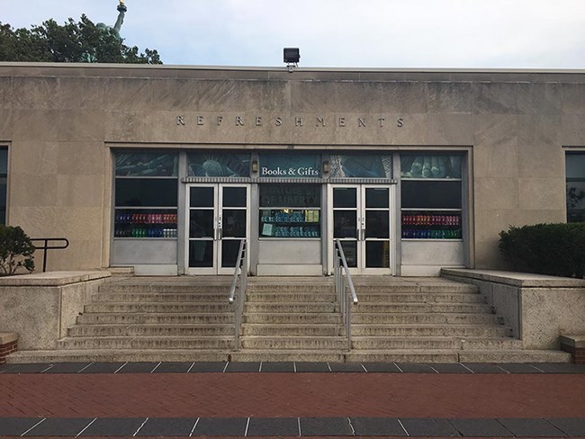 A view of the front of the refreshment building.