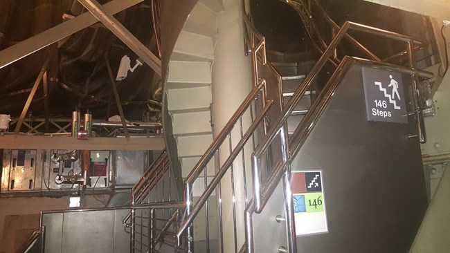 Start of the spiral staircase located within the interior of the statue.