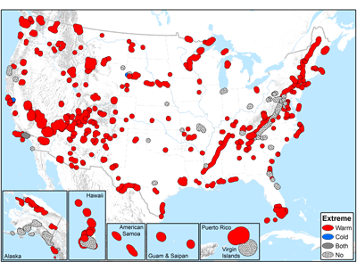 Climate exposure map for mean temperature