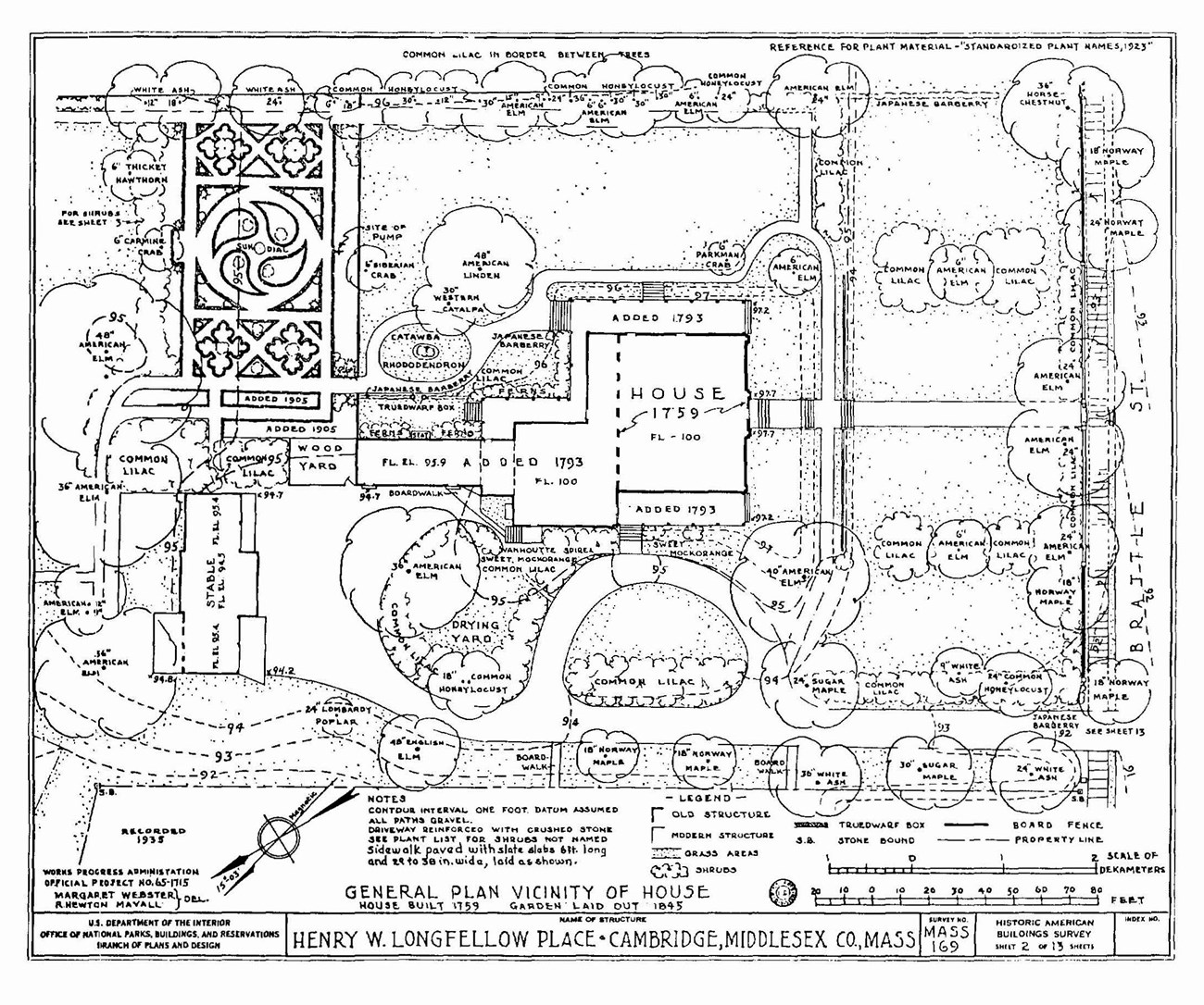 Drawing of a plan of Henry Longfellow's residential property in 1845.