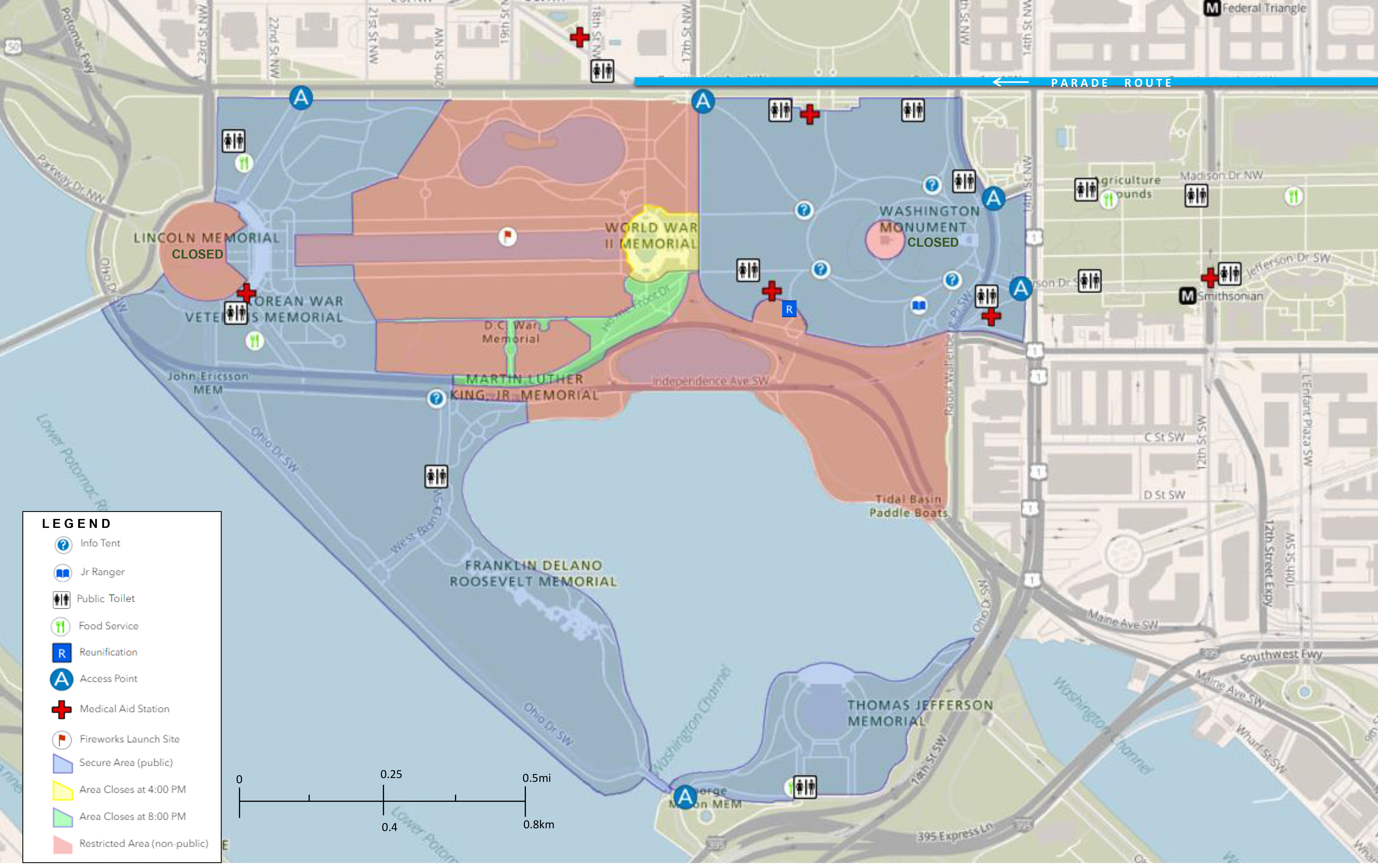 A map of the National Mall for the 4th of July