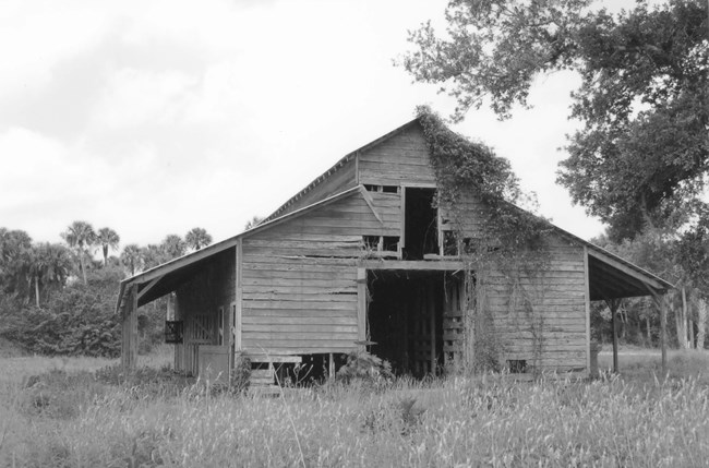 Wooden barn with open door