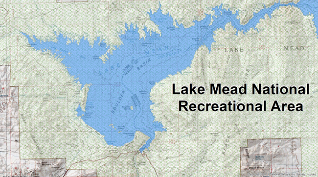 This is an image of part of Lake Mead National Recreational Area. The blue polygon is the NHDWaterbody delineation of Lake Mead.