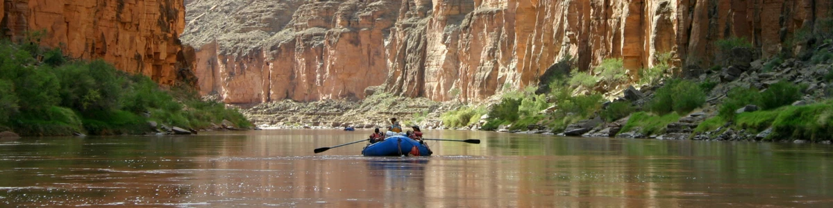 Boating down the Colorado River below Havasu Creek in Grand Canyon National Park. Rafting Colorado River