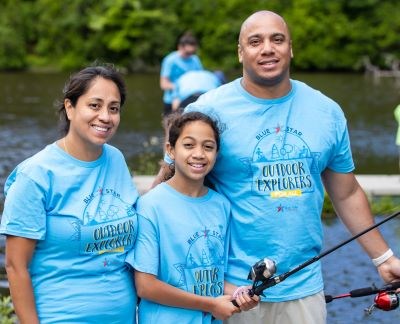 Two adults and a child fishing