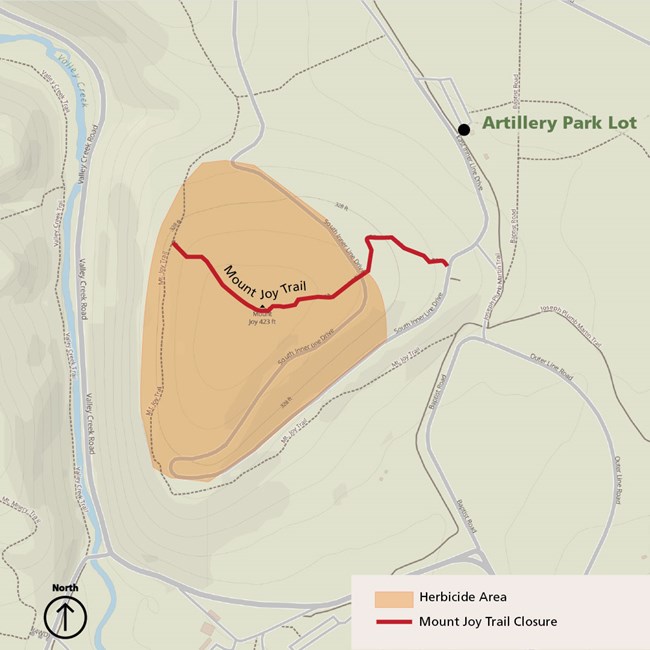 A map of the mount joy trail with a red line indicating the trail closure.