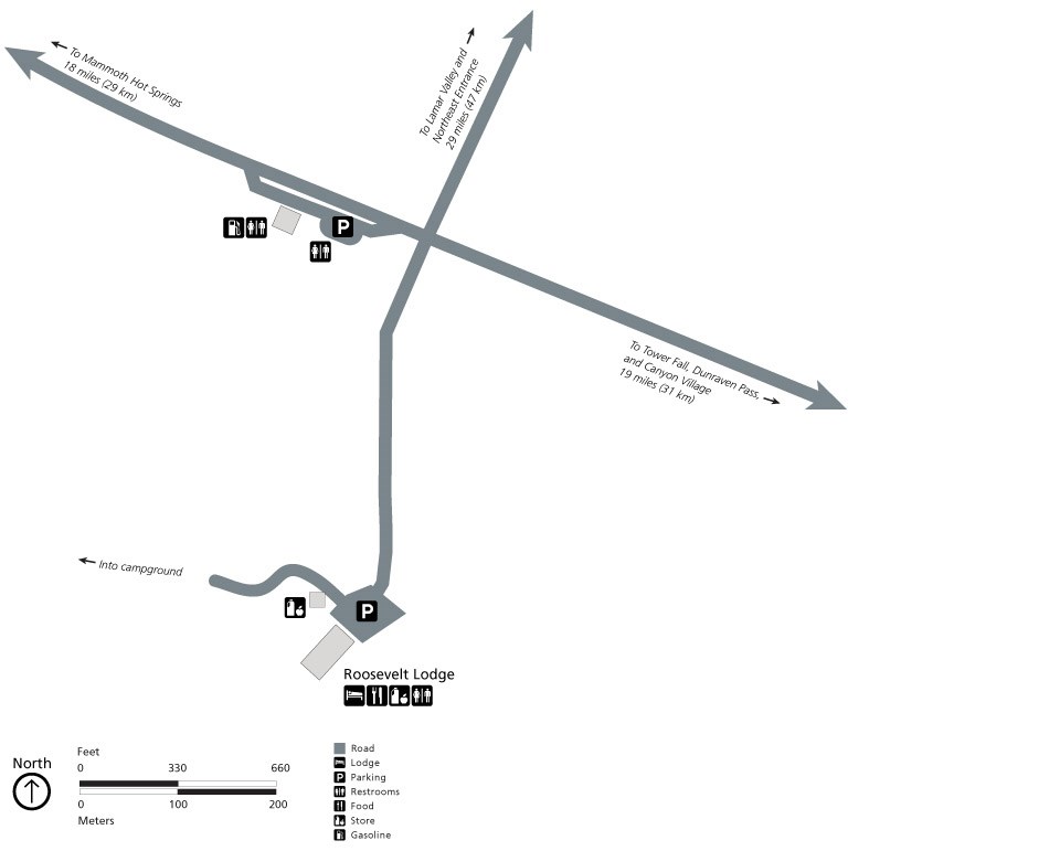 Map showing the location of services and the accessibility levels of trails.