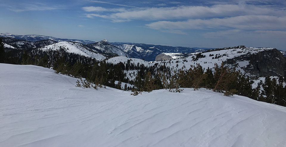 Half Dome and Mt Watkins from Tresidder Peak on February 10, 2022.