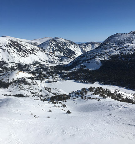 Tioga Lake and east side of Tioga Pass on February 2, 2023.