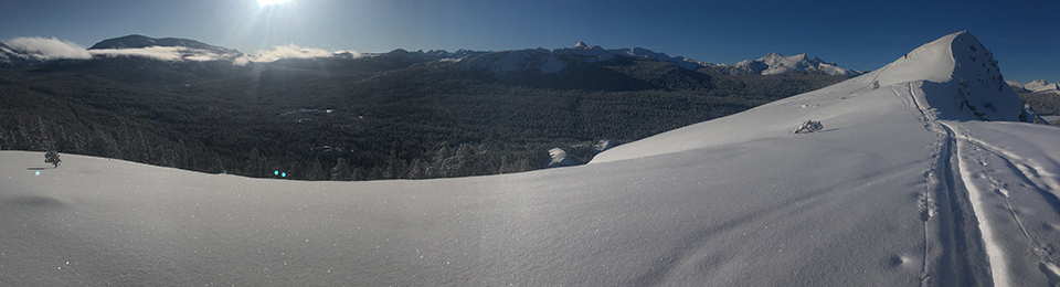 Skier on Lembert Dome on December 24, 2019.