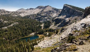 Looking down into the Ten Lakes Basin