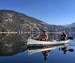 People in a canoe on Tenaya Lake