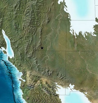 depiction of Cedar Mountain Formation paleoenvironment, with mountains in western Utah drained by east-running rivers